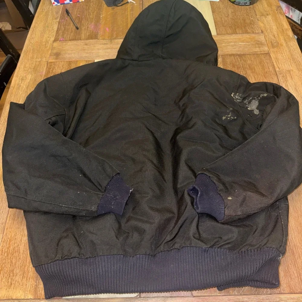 Carhartt Active Jacket Mens Large Black flaws Lined Hooded Nylon J162 BLK